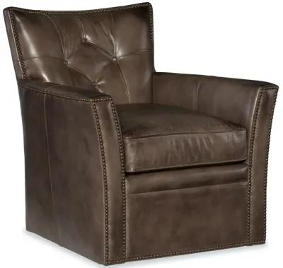 CONNER CHECKMATE TRADE LEATHER SWIVEL CLUB CHAIR