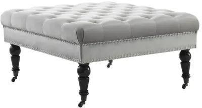 Linon Isabelle Gray Velvet Square Tufted Ottoman