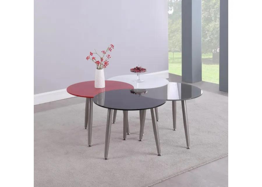 RED CONTEMPORARY SHAPED-TOP GLASS COCKTAIL TABLE