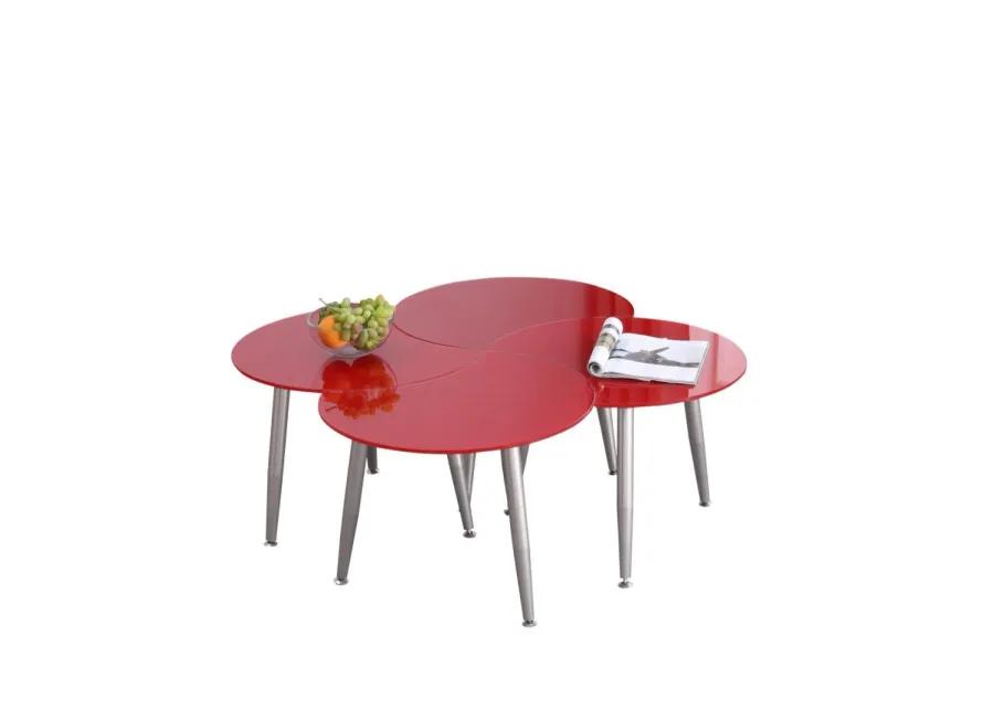 RED CONTEMPORARY SHAPED-TOP GLASS COCKTAIL TABLE