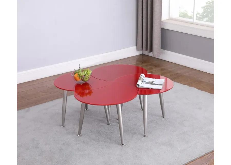 RED CONTEMPORARY SHAPED-TOP GLASS COCKTAIL TABLE