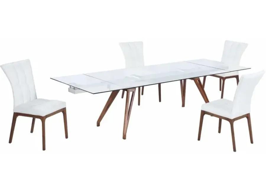 ERIKA WHITE/WALNUT MODERN WALNUT DINING SET WITH EXTENDABLE TABLE & 4 SIDE CHAIRS