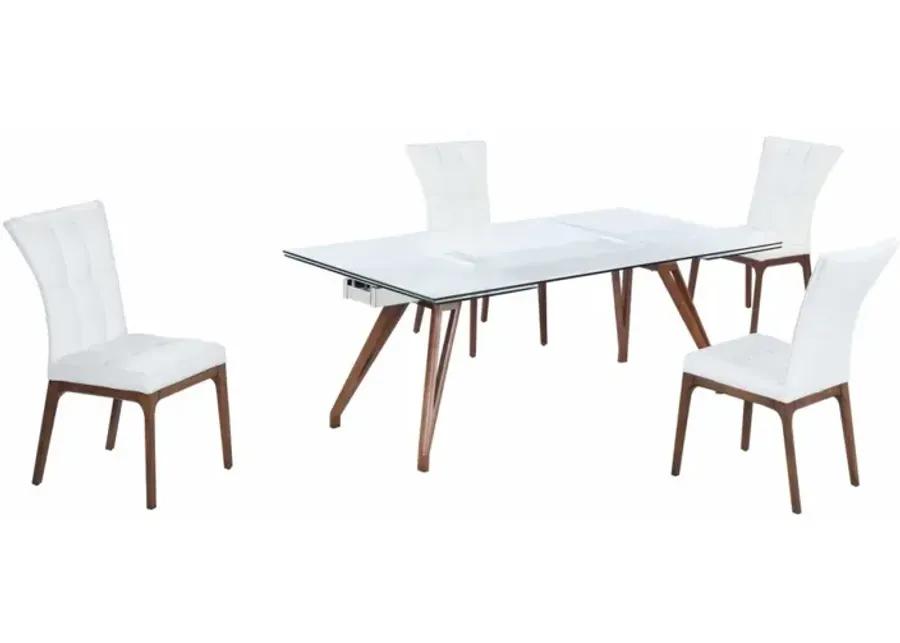 ERIKA WHITE/WALNUT MODERN WALNUT DINING SET WITH EXTENDABLE TABLE & 4 SIDE CHAIRS