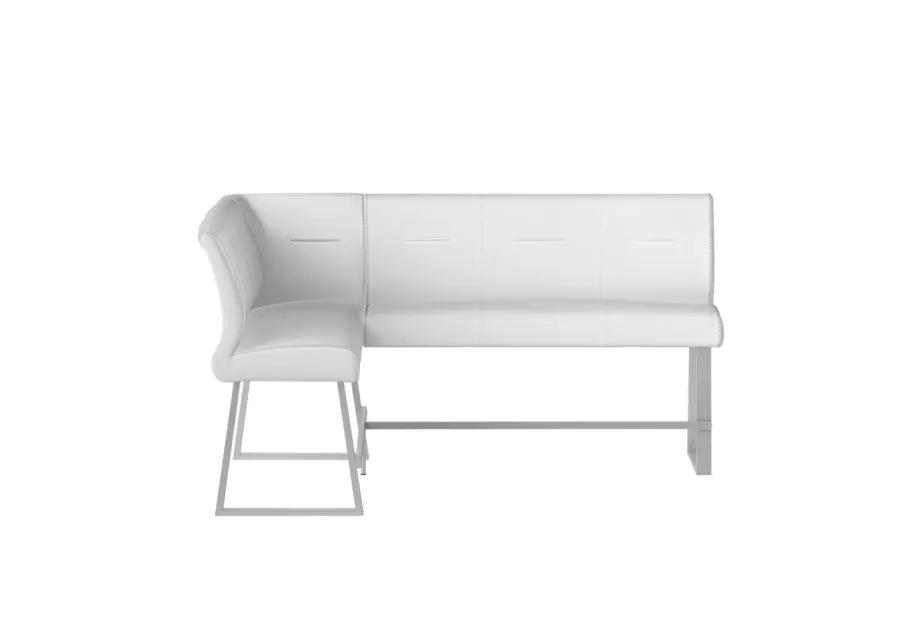 GWEN WHITE CONTEMPORARY COUNTER HEIGHT REVERSIBLE DINING NOOK BENCH WITH HIGHLIGHT STITCHING