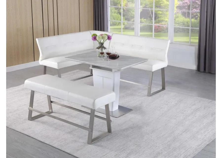 GWEN WHITE CONTEMPORARY COUNTER HEIGHT REVERSIBLE DINING NOOK BENCH WITH HIGHLIGHT STITCHING