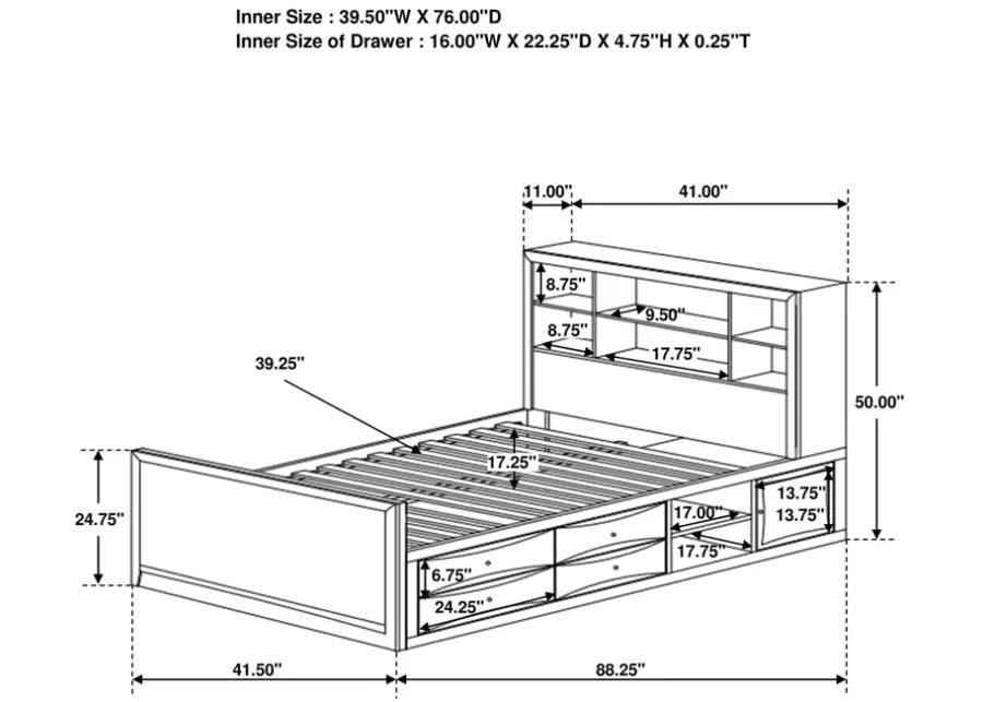 PHOENIX TWIN BOOKCASE STORAGE BED CAPPUCCINO