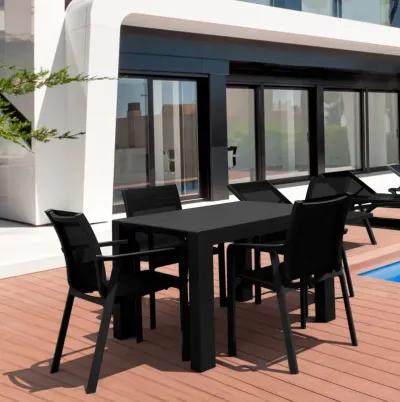 Pacific 5-Piece Outdoor Dining Set With Extension Table & Sling Arm Chairs Black Frame Black Sling