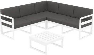 MYKONOS CORNER SECTIONAL 5-PERSON LOUNGE SET WHITE WITH SUNBRELLA CHARCOAL CUSHION