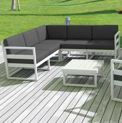 MYKONOS CORNER SECTIONAL 5-PERSON LOUNGE SET WHITE WITH SUNBRELLA CHARCOAL CUSHION