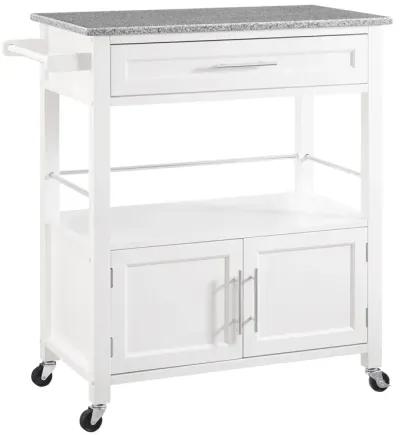 CAMERON WHITE KITCHEN CART WITH GRANITE TOP