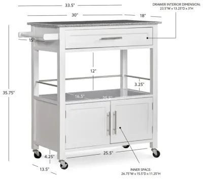 CAMERON WHITE KITCHEN CART WITH GRANITE TOP