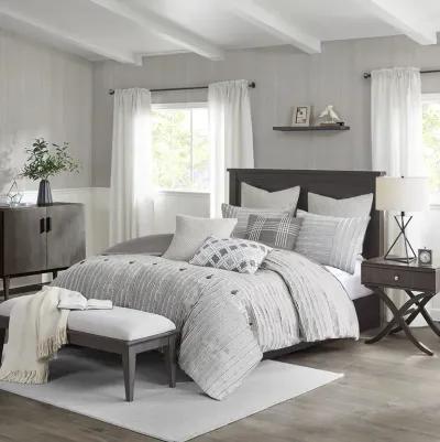 Olliix Madison Park Signature Gray Queen Essence Oversized Cotton Clipped Jacquard Comforter Set with Euro Shams & Throw Pillows