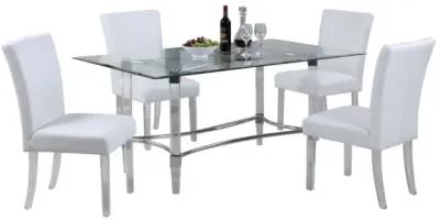 Chintaly 5-Piece White Contemporary 72 Inch Dining Set with Rectangular Glass Dining Table & Parson Chairs