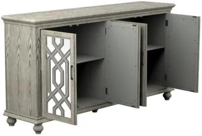 Melanie 4-Door Wood Trellis Accent Cabinet Distressed White