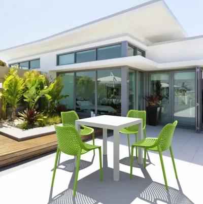 Air Mix Square Dining Set with White Table & 4 Tropical Green Chairs