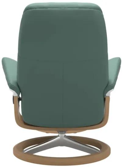 Stressless Consul Paloma Aqua Green Medium Chair & Ottoman with Signature Base & Oak Finish