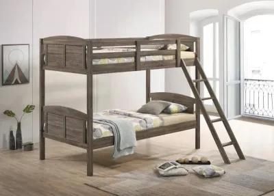 Coaster Flynn Wood Twin Over Twin Bunk Bed Weathered Brown