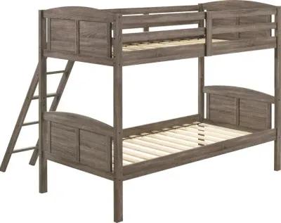 Coaster Flynn Wood Twin Over Twin Bunk Bed Weathered Brown