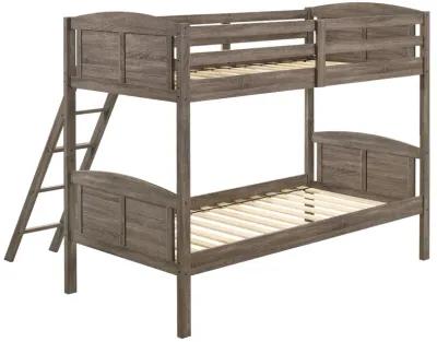 Coaster Flynn Wood Twin Over Twin Bunk Bed Weathered Brown