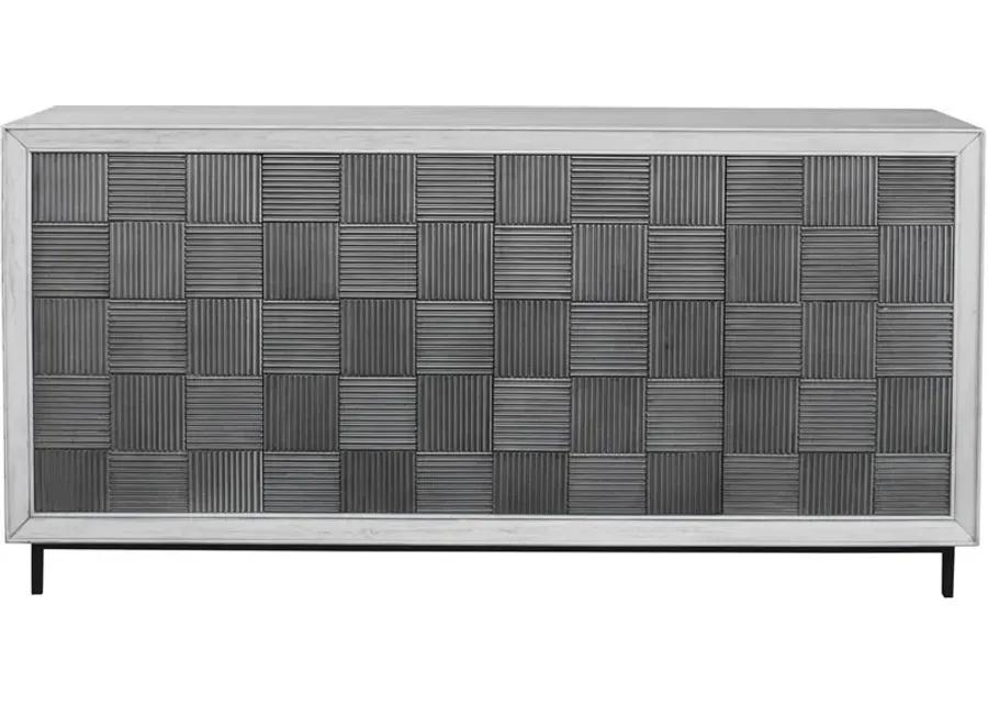 CHECKERBOARD LIGHT GRAY 4-DOOR ACCENT CABINET