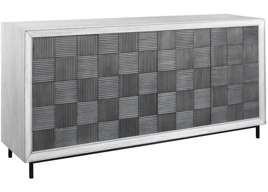 CHECKERBOARD LIGHT GRAY 4-DOOR ACCENT CABINET