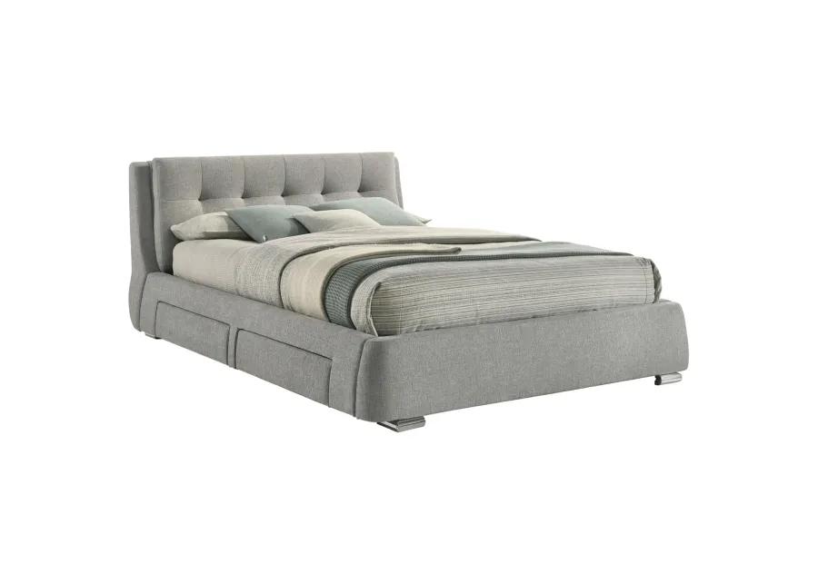 FENBROOK QUEEN UPHOLSTERED STORAGE BED GREY CHROME