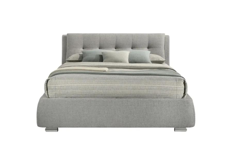 FENBROOK QUEEN UPHOLSTERED STORAGE BED GREY CHROME