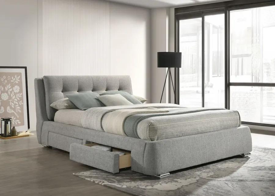 FENBROOK QUEEN UPHOLSTERED STORAGE BED GREY CHROME