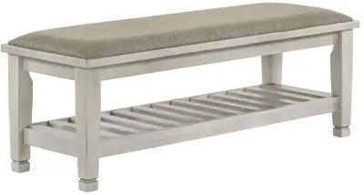 Coaster Franco Fabric Upholstered Bench with Shelf Distressed White