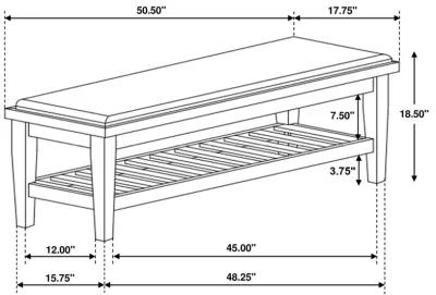 Coaster Franco Fabric Upholstered Bench with Shelf Distressed White