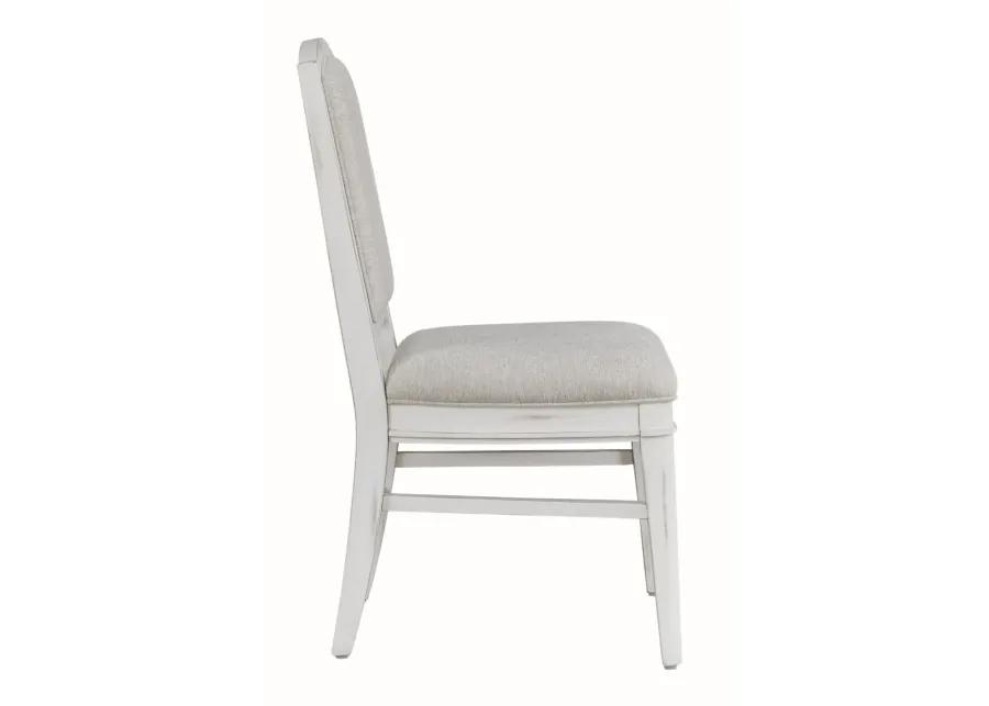 MEADOWBROOK WHITEWASH WITH SAND TOP UPHOLSTERED SIDE CHAIR