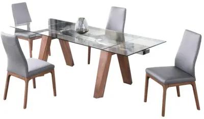 Chintaly Esther Grey/Walnut Modern Dining Set with Extendable Glass Table & 2-Tone Chairs