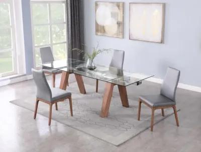 Chintaly Esther Grey/Walnut Modern Dining Set with Extendable Glass Table & 2-Tone Chairs