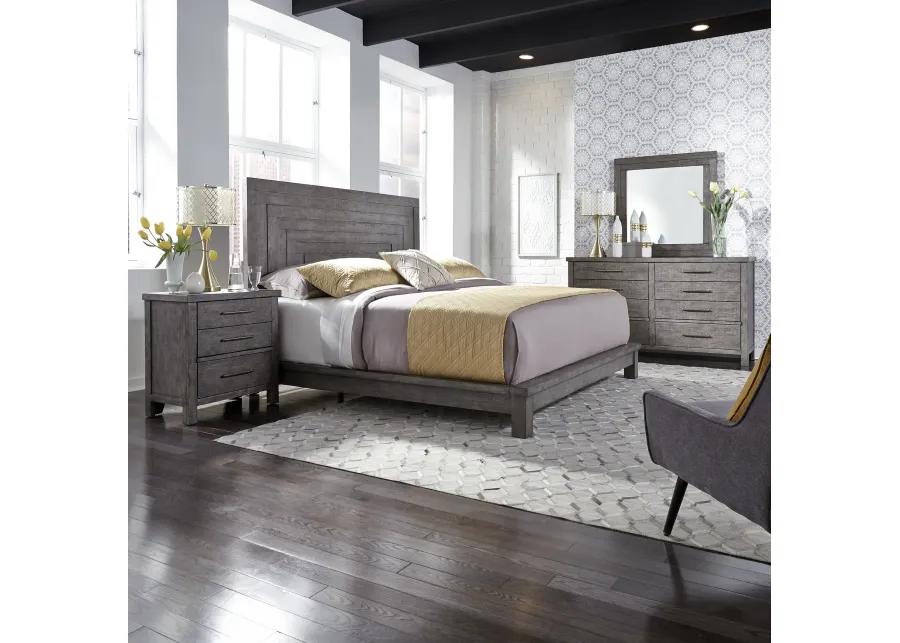 KING CALIFORNIA PLATFORM BED DRESSER & MIRROR NIGHT STAND - MODERN FARMHOUSE