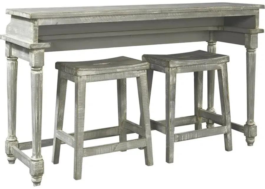 HINSDALE 3-PIECE GREYWOOD CONSOLE BAR STOOLS & TABLE SET