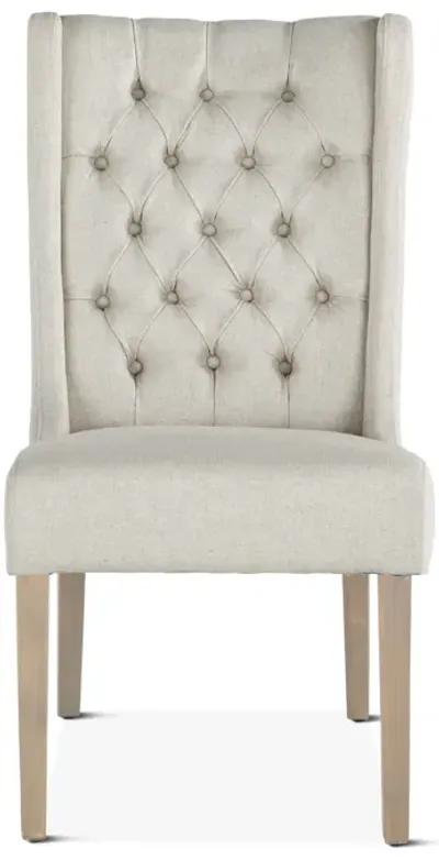 Home Trends Design White Natural Linen Tufted Wingback Back Dining Chair with Dark Wood Legs