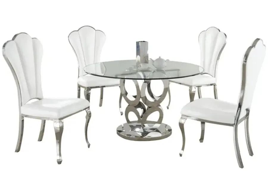 RAEGAN DINING SET WITH GLASS TABLE TOP & 4 SHELL-BACK SIDE CHAIRS