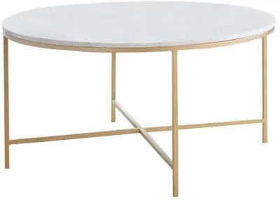 Coaster Ellison Round Marble Top Coffee Table White & Gold