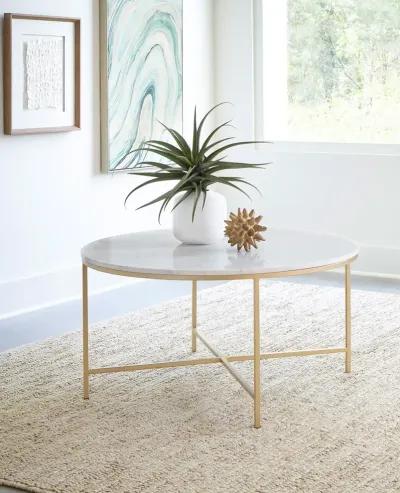 Coaster Ellison Round Marble Top Coffee Table White & Gold