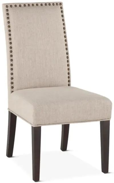 Home Trends Design Beige Highback Fabric Upholstered Dining Chair with Nailhead Trim in Walnut Finish