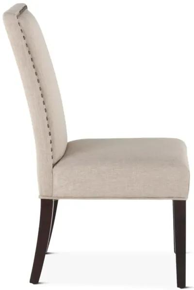 Home Trends Design Beige Highback Fabric Upholstered Dining Chair with Nailhead Trim in Walnut Finish