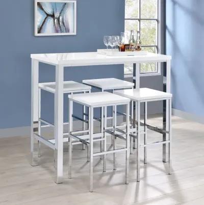 Coaster Natividad 5-Piece Pub Height Bar Table Set White High Gloss