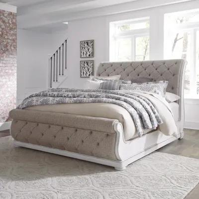 Liberty Furniture Magnolia Manor Antique White Queen Upholstered Sleigh Bed