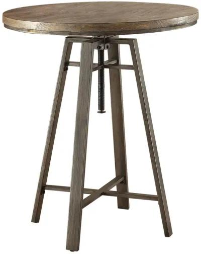 INDUSTRIAL ADJUSTABLE HEIGHT BRUSHED NUTMEG ROUND BAR TABLE