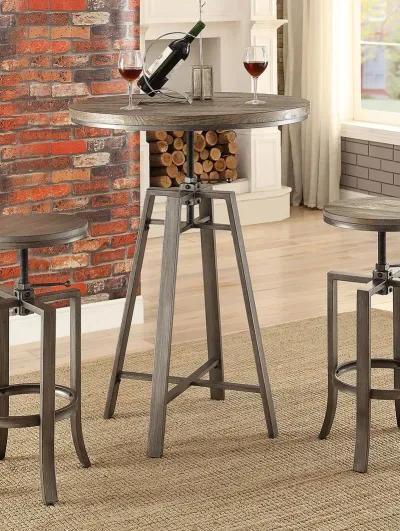 INDUSTRIAL ADJUSTABLE HEIGHT BRUSHED NUTMEG ROUND BAR TABLE