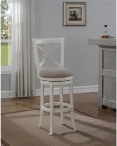 American Woodcrafters Accera Stool with Wood Back Frame in Distressed Antique White