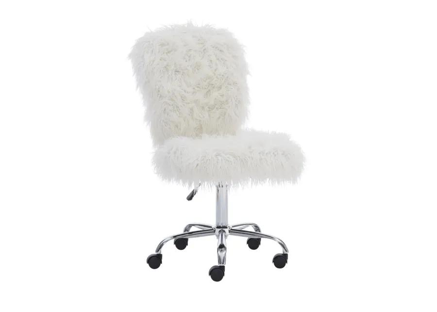 FAUX FLOKATI ARMLESS OFFICE CHAIR - WHITE