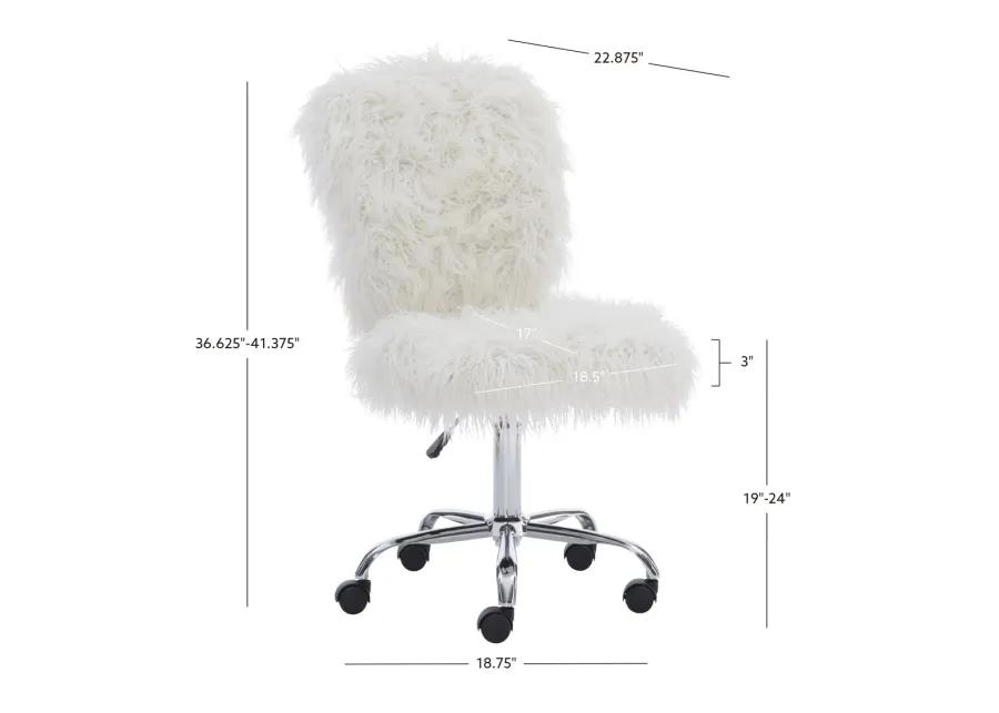 FAUX FLOKATI ARMLESS OFFICE CHAIR - WHITE