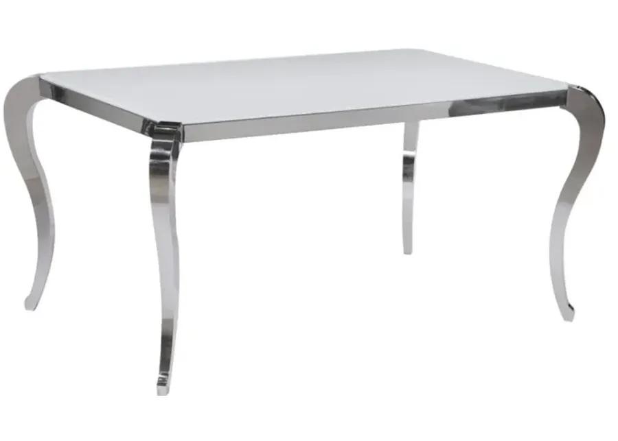 TERESA STARPHIRE GLASS TOP DINING TABLE WITH CABRIOLE STEEL BASE