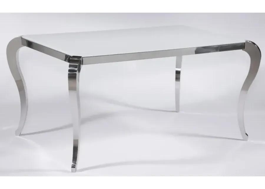 TERESA STARPHIRE GLASS TOP DINING TABLE WITH CABRIOLE STEEL BASE